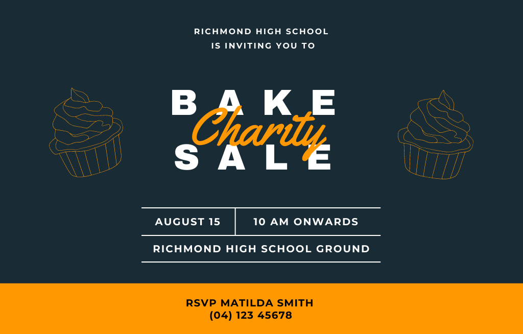 Charity Bake Sale With Yummy Cake Sketch Invitation 4.6x7.2in Horizontal Design Template