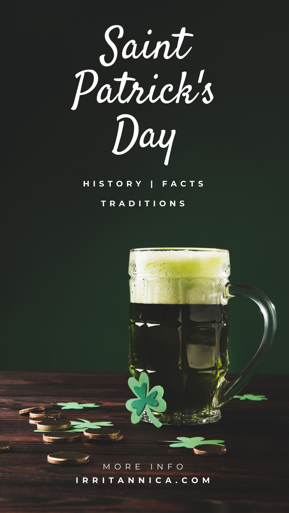 St. Patrick's Day Greetings with Beer Mug on Table Instagram Story Design Template