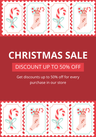 Christmas Candy Canes Sale Red Poster Design Template
