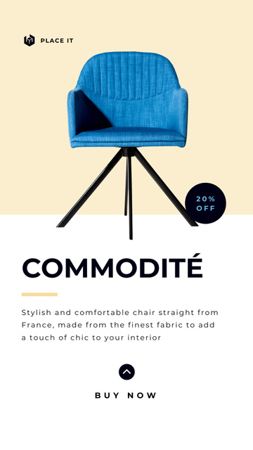 Designvorlage Furniture Shop Ad Blue Modern Armchair für Instagram Video Story