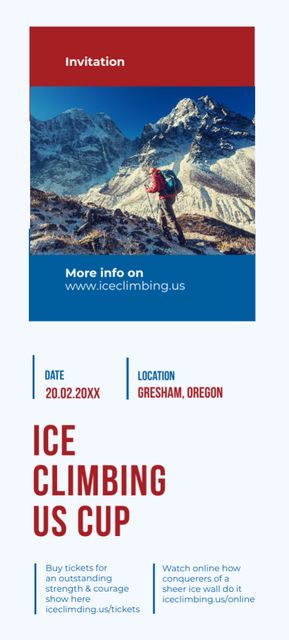 Tour Offer Climber Walking On Snowy Peak Invitation 9.5x21cm Design Template