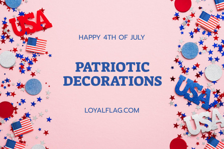 USA Independence Day Announcement With Patriotic Decorations Offer Postcard 4x6in Design Template