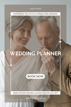 Wedding Planner Offer with Happy Elderly Couple Pinterest Design Template