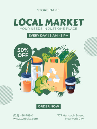 Local Grocery Market Advertisement Poster US Design Template