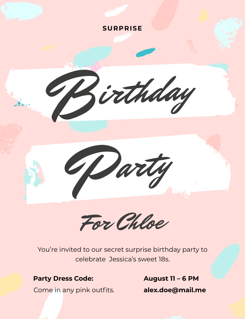 Birthday Surprise Party Invitation 13.9x10.7cmデザインテンプレート