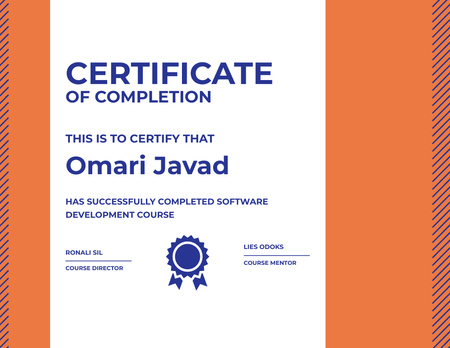 Software Development Course Completion Award in Orange Certificate – шаблон для дизайна