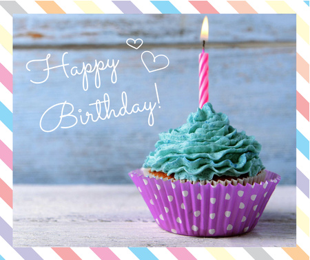 Birthday Greeting Candle on Cupcake in blue Facebook Design Template