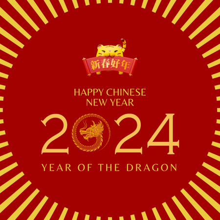 Čínský Nový Rok Pozdrav V červeném Instagram Šablona návrhu
