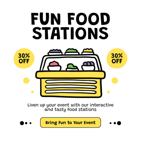 Eğlenceli Yemek İstasyonları ile Catering Hizmetleri Instagram Tasarım Şablonu