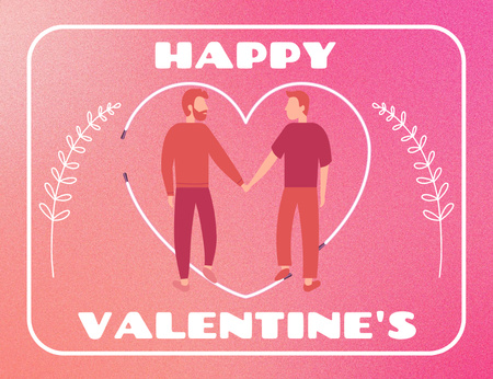 Happy Valentine's Day Greetings With Couple In Love Men On Gradient Thank You Card 5.5x4in Horizontal Design Template