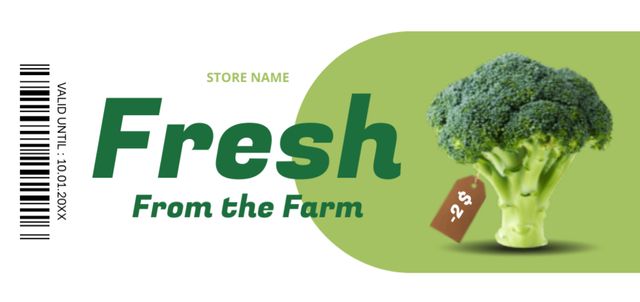Grocery Store Ad with Fresh Broccoli Coupon Din Large Πρότυπο σχεδίασης