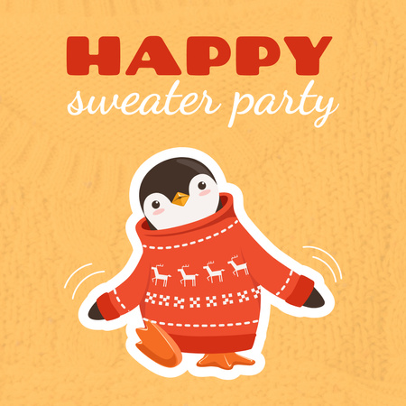 Modèle de visuel Annonce de fête de chandail de Noël avec un joli bébé pingouin - Instagram