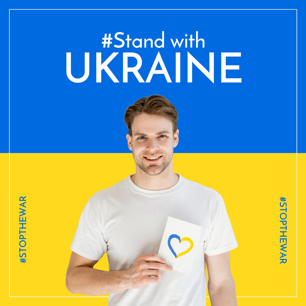 Stand with Ukraine with Young Man Instagram tervezősablon