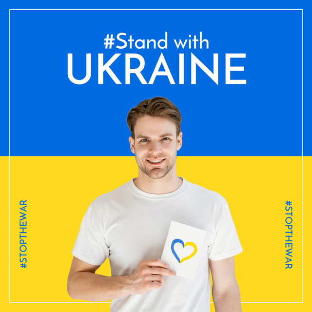 Ontwerpsjabloon van Instagram van Stand with Ukraine with Young Man