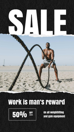 Designvorlage Sale Ad with Muscular Strong Man on Beach für Instagram Story