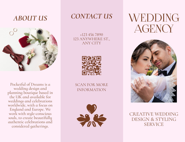 Wedding Agency Service with Happy Groom and Bride Brochure 8.5x11in Design Template