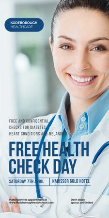 Free health check offer with smiling Doctor Graphic Šablona návrhu
