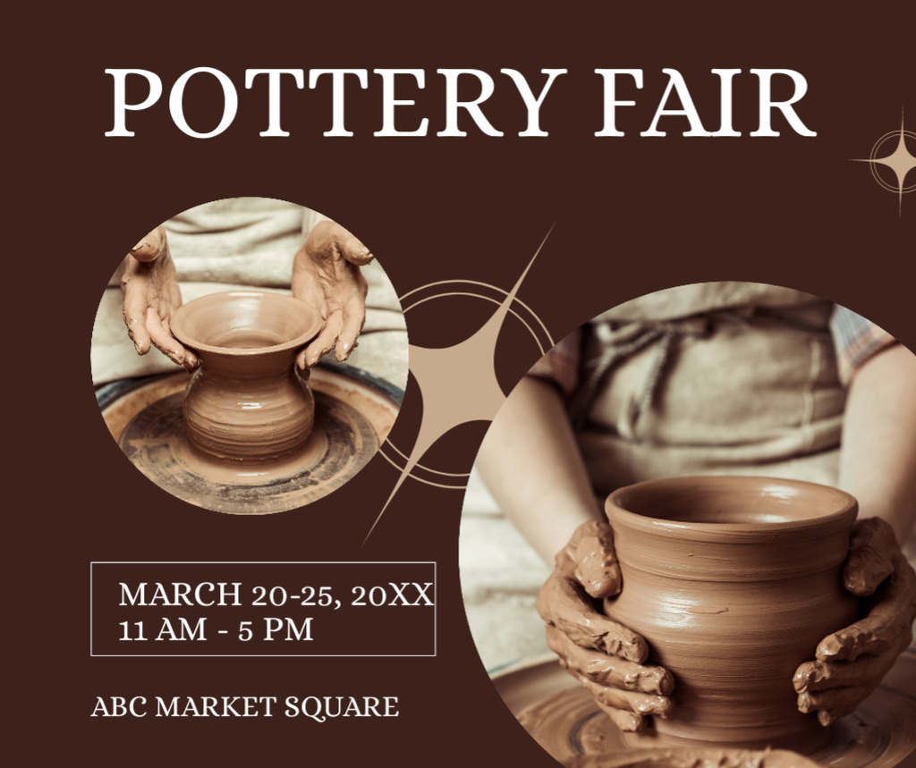 Ontwerpsjabloon van Facebook van Collage with Announcement of Pottery Fair