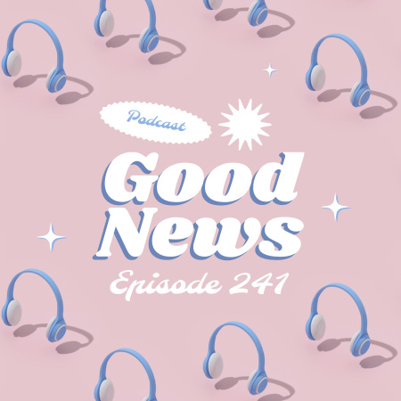 News Podcast Announcement with Headphones Podcast Cover Design Template