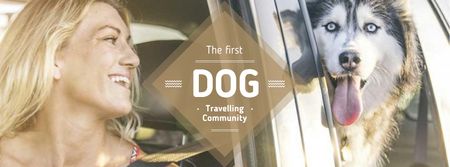 Plantilla de diseño de Travelling with Pet Woman and Dog in Car Facebook cover 