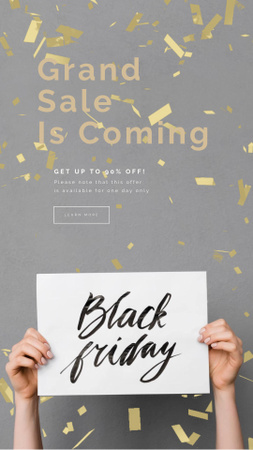 Black Friday Sale Placard in Hands Under Confetti Instagram Video Story Design Template