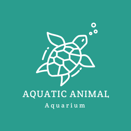Aquarium Emblem with Turtle Logo Tasarım Şablonu