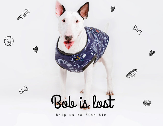 Lost Dog Information with Bull Terrier Flyer 8.5x11in Horizontal – шаблон для дизайну