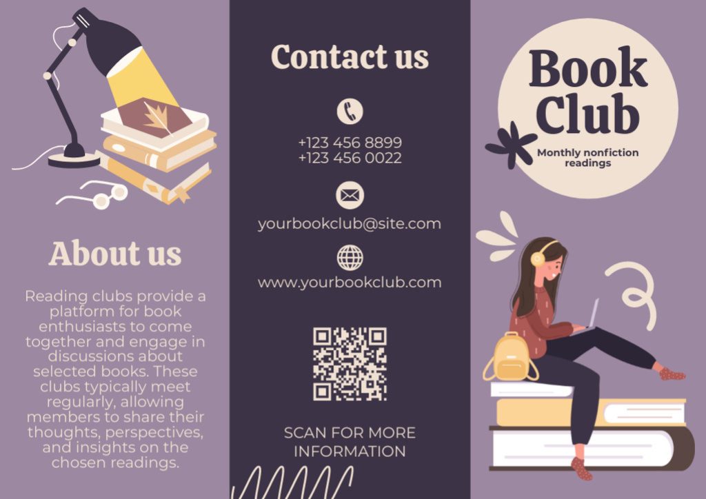 Designvorlage Book Club Ad with Girl Reader für Brochure