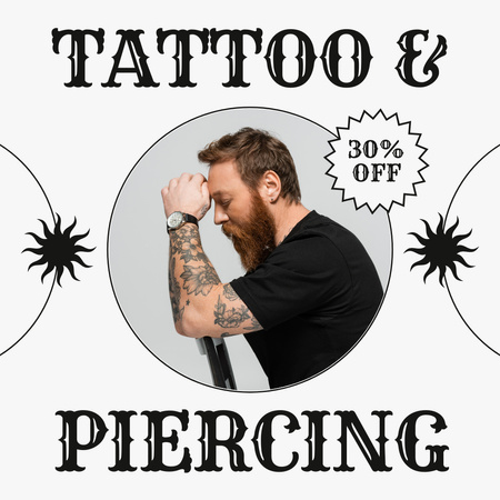 割引付きのタトゥーとピアスアーティストサービス Instagramデザインテンプレート