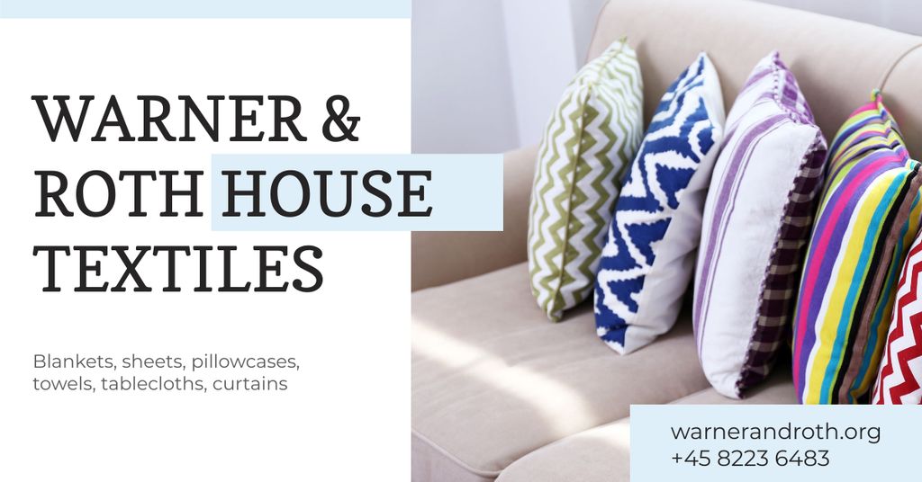 Soft multi-colored pillows on the sofa Facebook AD – шаблон для дизайна