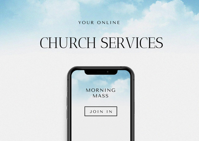Online Church Services Promotion with Smartphone Flyer A6 Horizontal Modelo de Design