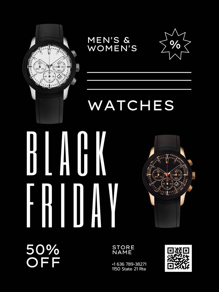 Stylish Watches Sale on Black Friday Poster USデザインテンプレート