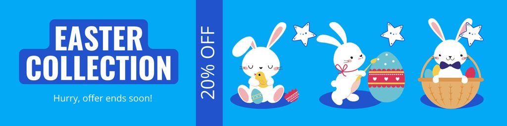 Easter Collection Ad with Cute White Bunnies Twitter Modelo de Design