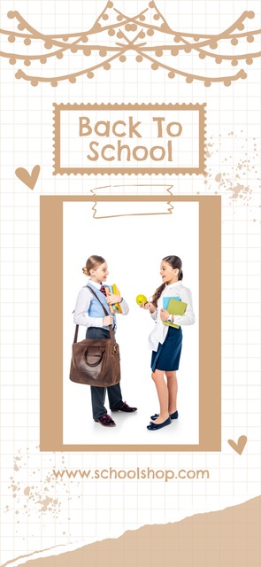 Designvorlage School Sale about Schoolgirls on Beige für Snapchat Moment Filter