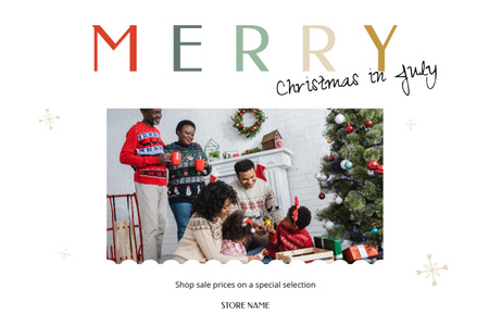 Platilla de diseño Family Celebrating Christmas In July And Sale Announcement Postcard 4x6in