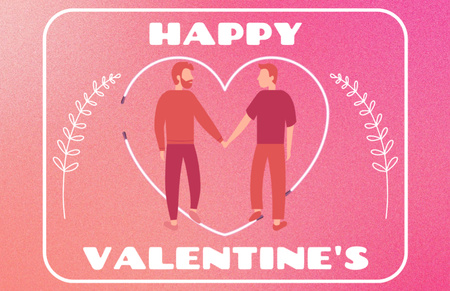 Happy Valentine's Day Greetings With Couple In Love Men On Gradient Thank You Card 5.5x8.5in Design Template