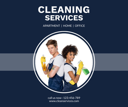 Ontwerpsjabloon van Facebook van Cleaning Service Ad with Smiling Team