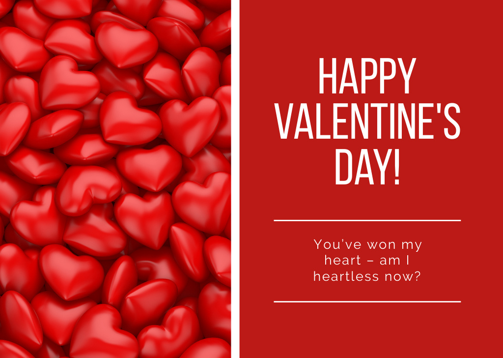 Valentine's Day Greeting with Red Hearts Postcard Tasarım Şablonu