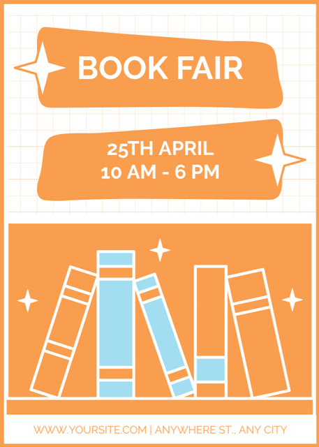 Simple Orange Ad of Book Fair Flayer Design Template