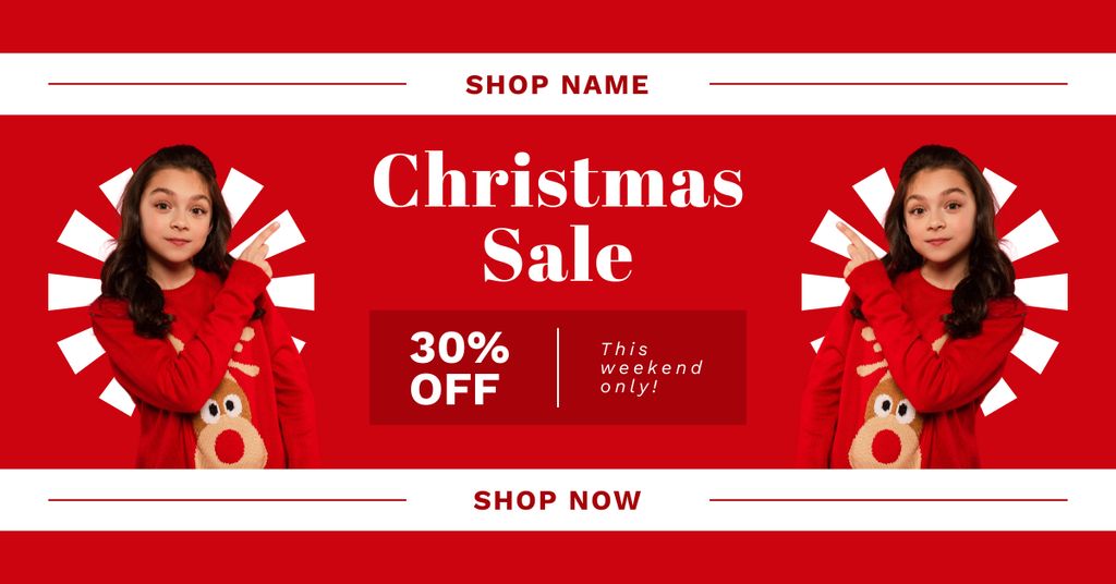 Ontwerpsjabloon van Facebook AD van Girl in Cute Sweater for Christmas Offer