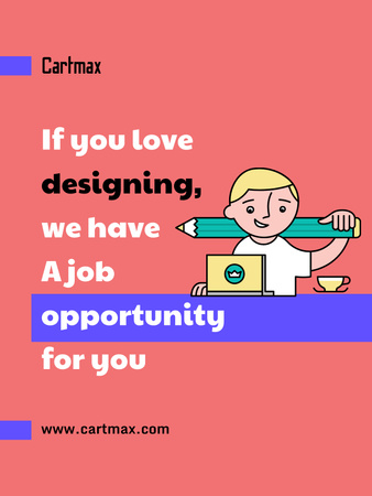 Vacancy Ad with Illustration of Designer with Pencil Poster US Design Template