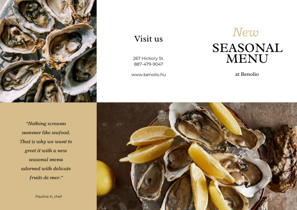 New Seasonal Menu Offer with Seafood Brochure Tasarım Şablonu