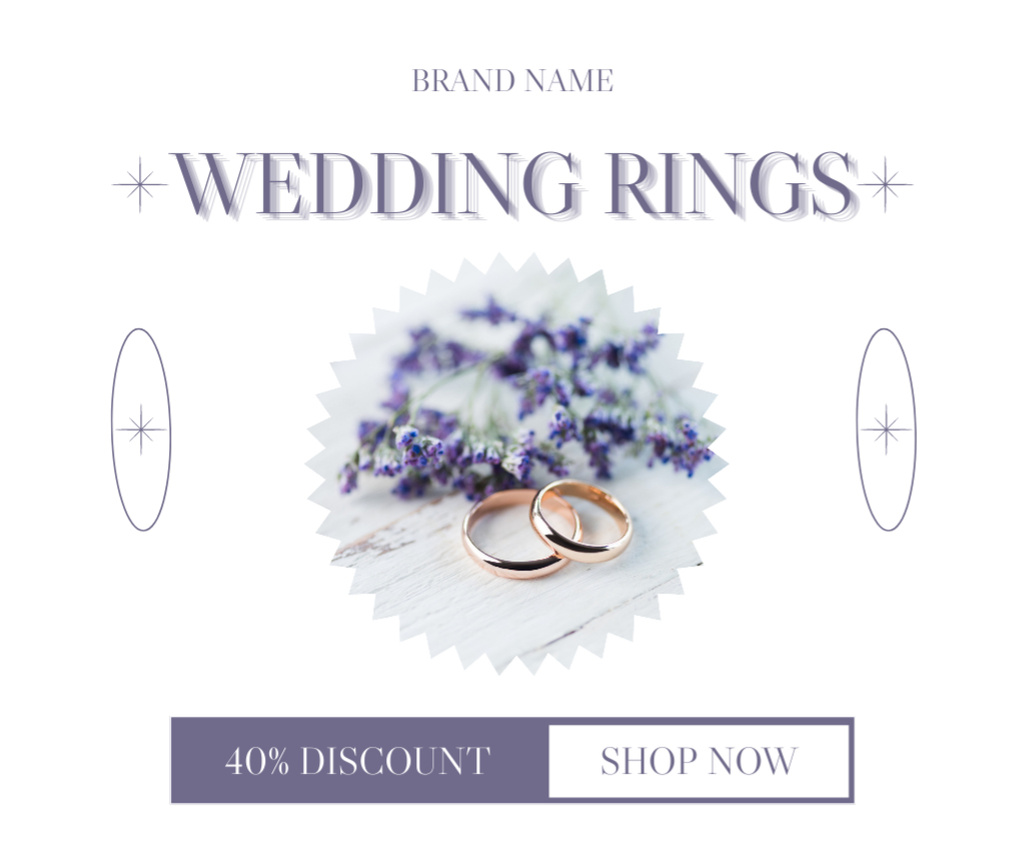 Discount on Gold Wedding Rings for Couples Facebook Design Template
