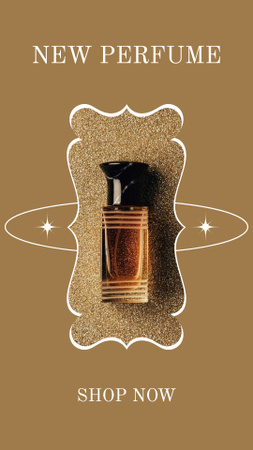 New Perfume Sale Ad with Bottle of Fragrance in Brown Instagram Story Tasarım Şablonu