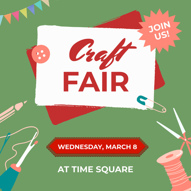 Bright Craft Fair Announcement with Sewing Tools Instagramデザインテンプレート