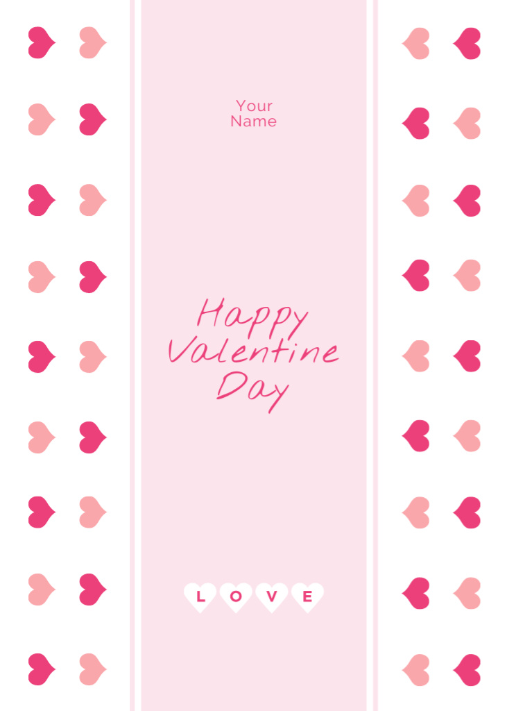 Valentine's Day Greeting with Cute Hearts Pattern Postcard 5x7in Vertical Design Template