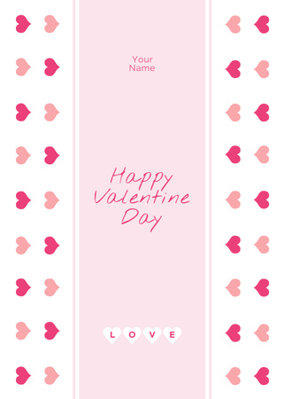 Valentine's Day Greeting with Cute Hearts on White Postcard 5x7in Vertical Design Template