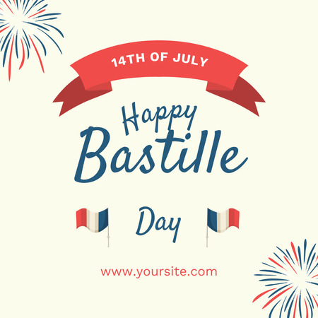 Bastille Day Wishes And Greetings With Fireworks Instagram Design Template
