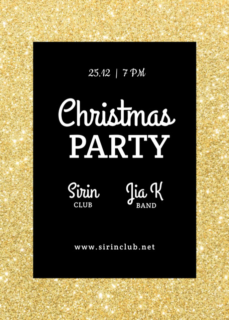Christmas Party Announcement on Golden and Black Invitation Modelo de Design