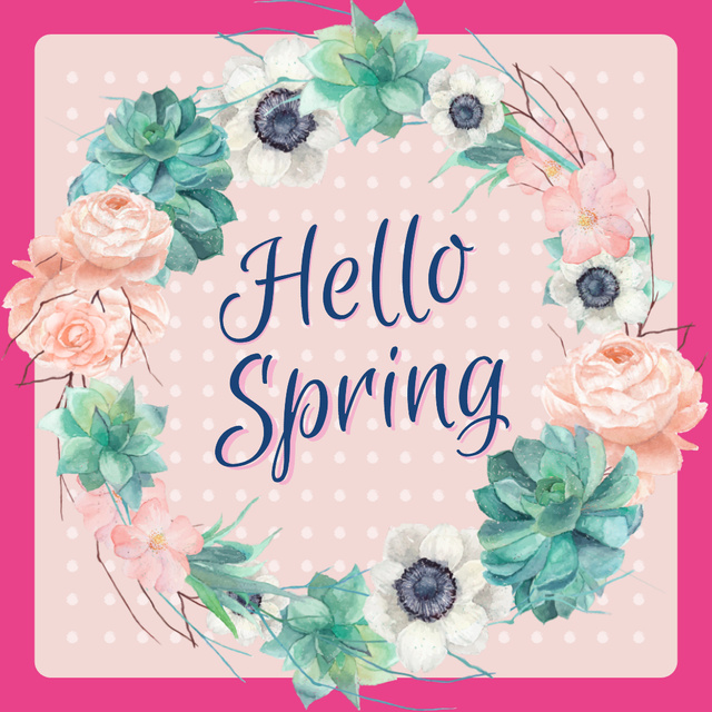 Spring flowers wreath in pink Instagram AD Design Template